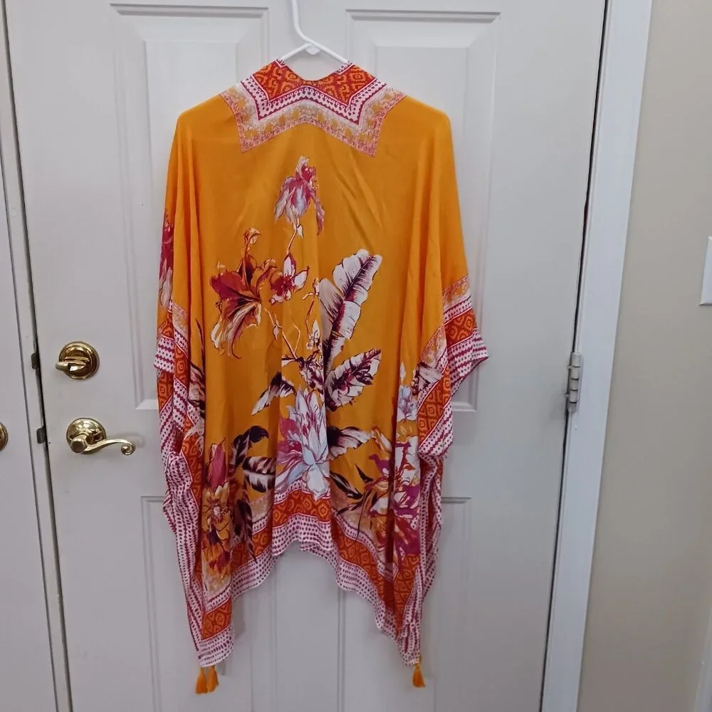 New Vince‎ Camuto Ladies Orange Multicolor Sarong Cover Up Beach Wear One Size